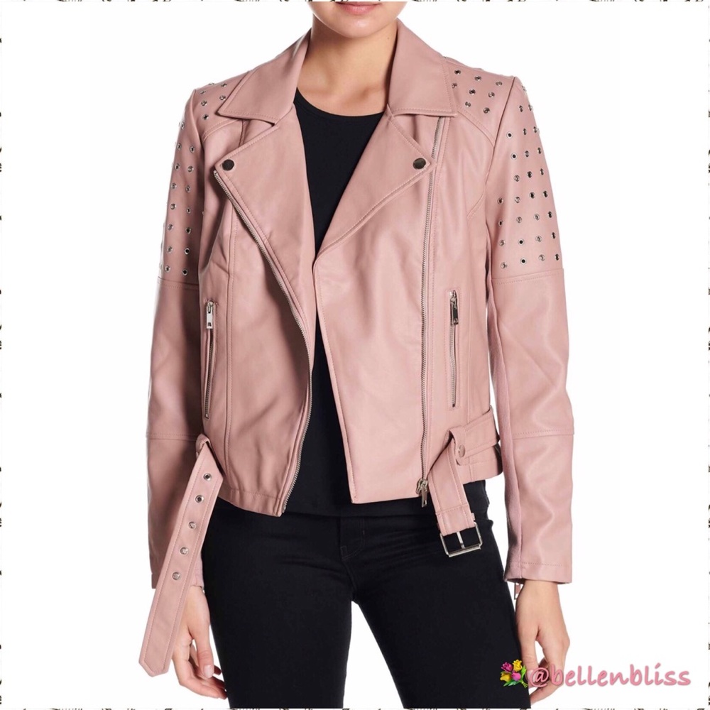 Grommet Moto Jacket Faux Leather, Size M